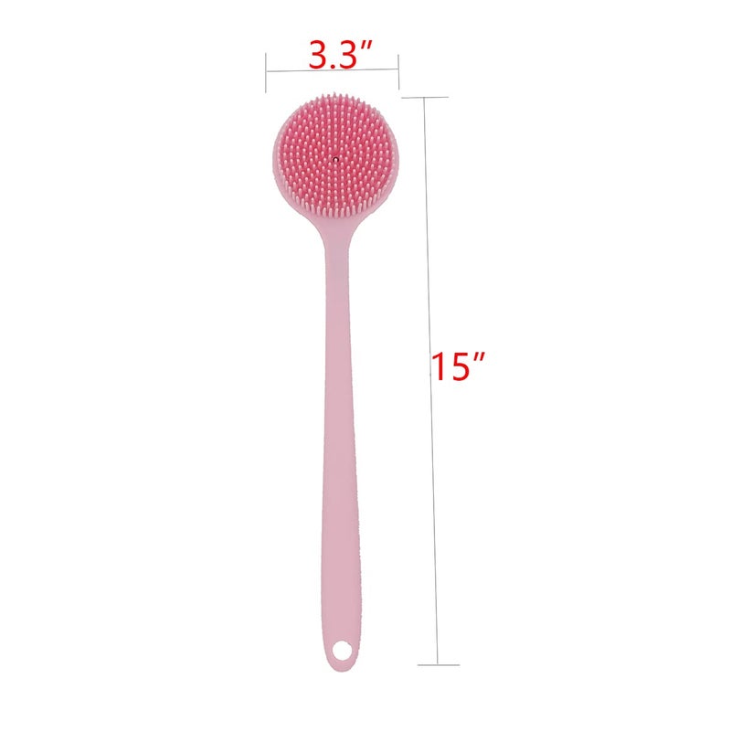 DNC Silicone Back Scrubber for Shower, Soft Bath Body Brush with Long Handle (Pink) - Image 4